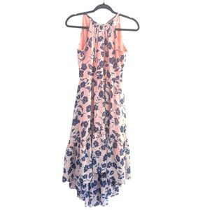 Eliza J Floral Maxi Dress Hi Neck hi low hem Pink Blue Floral 2petite